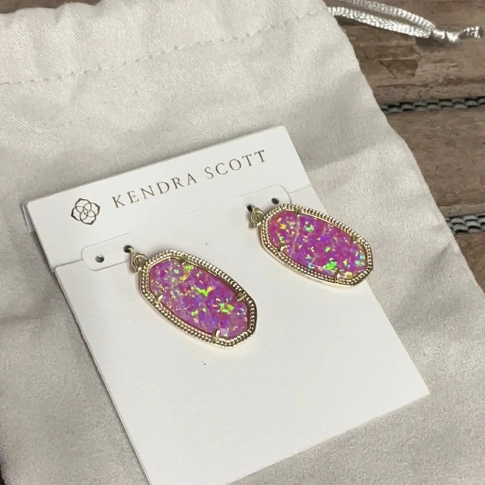 Kendra Scott nwt Dani pink Kyocera opal crystal gold signature drop earrings - Picture 4 of 5